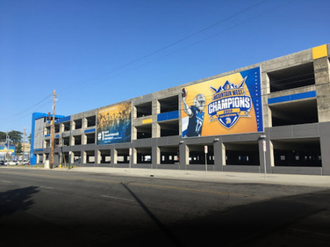 Exterior day shot of SJSU multi-level parking garage.