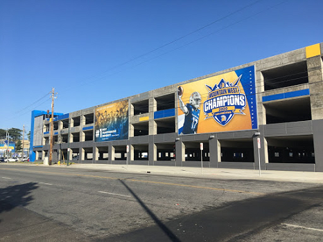 Exterior view of multiple level parking garage