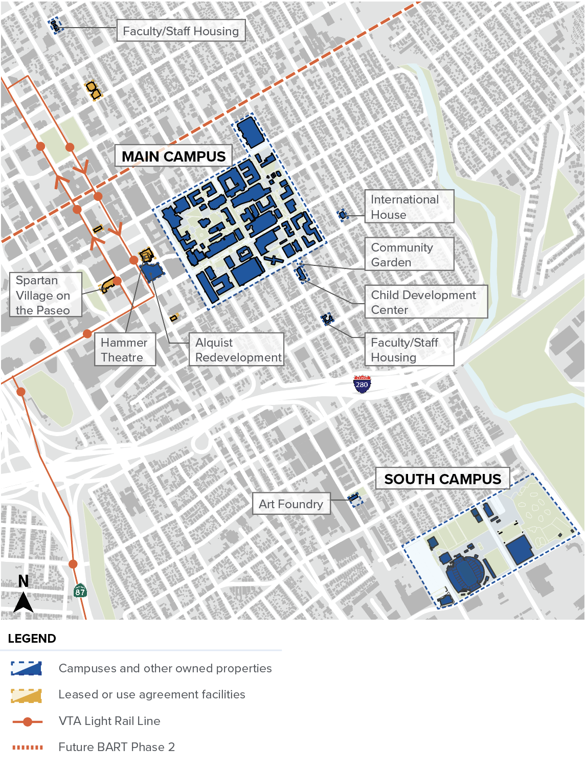 Map of Santa Clara County SJSU properties.