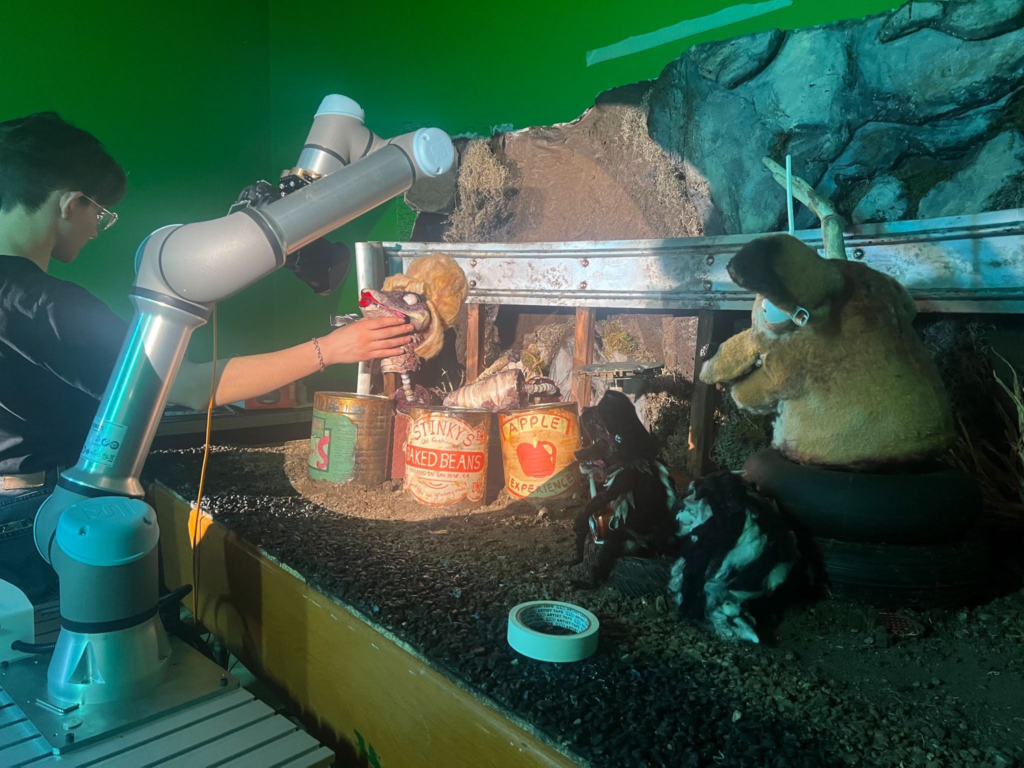 SJSU green screen and stop motion studio with robotic camera arm.