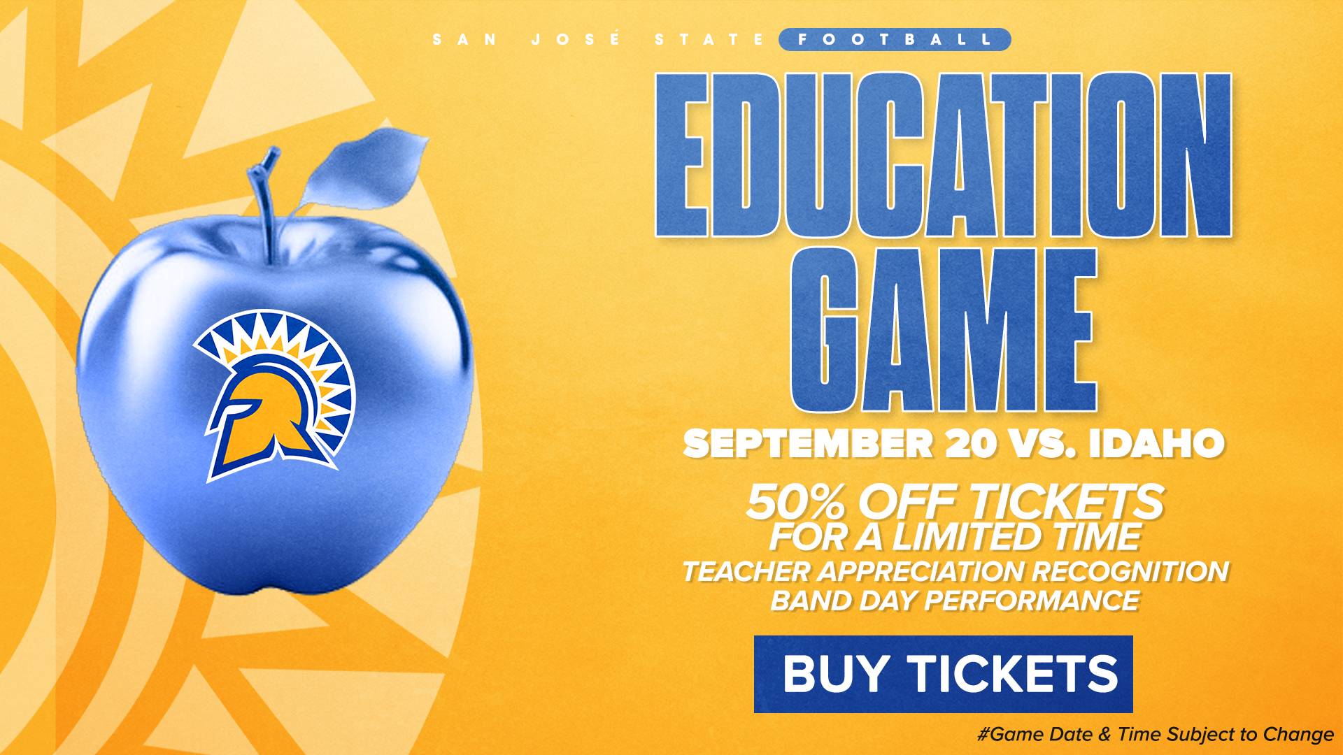 Blue apple with Education Game title and game date