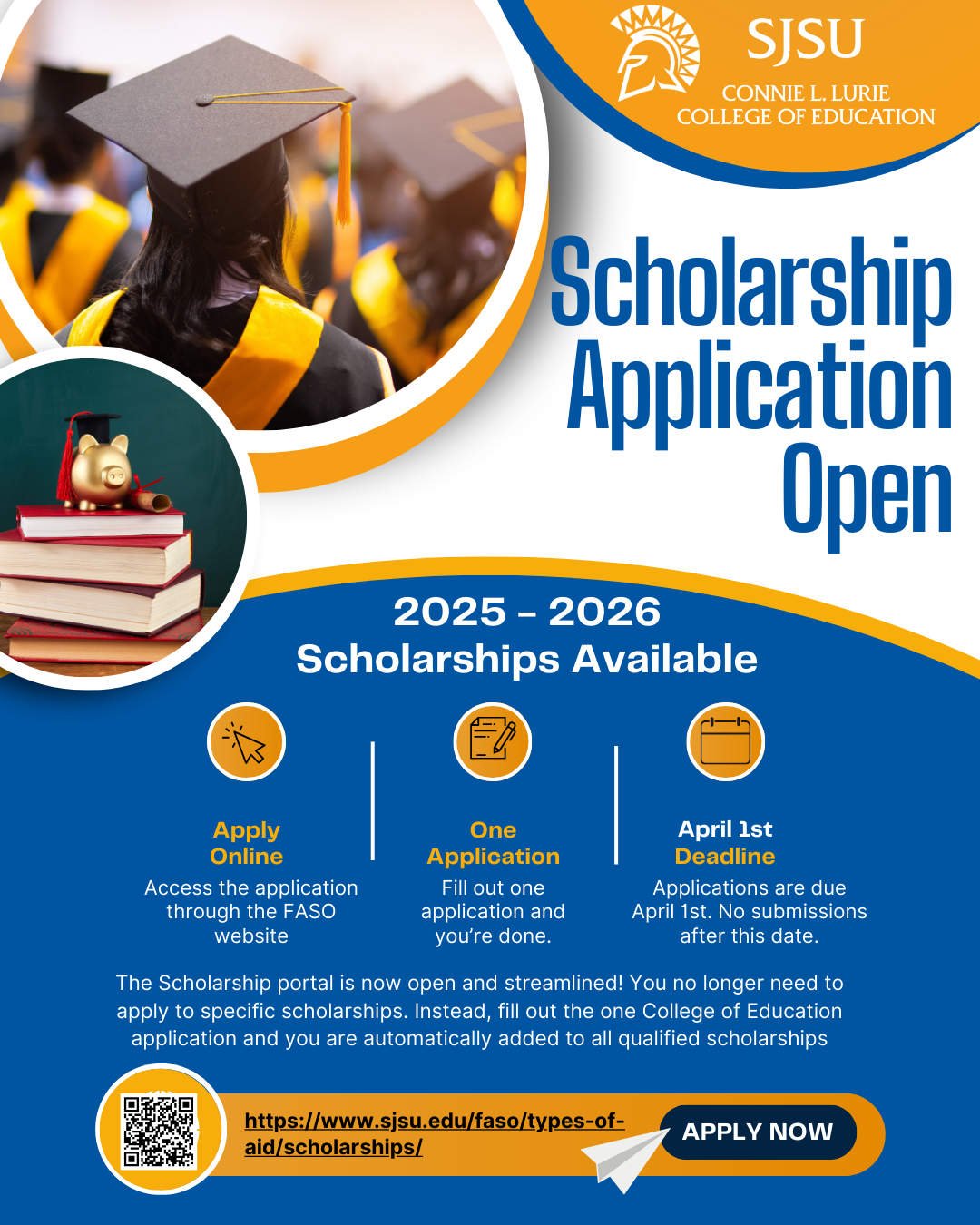 blue and gold flyer of 2025 scholarship details