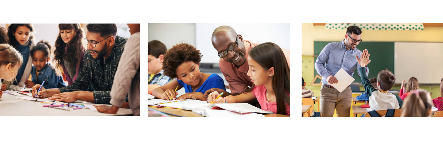 three photo collage of male educators of color in classroom settings