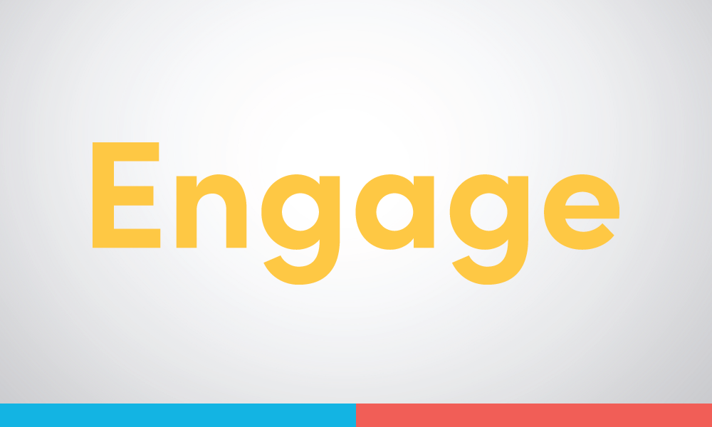 Engage in Yellow with red and blue bars below
