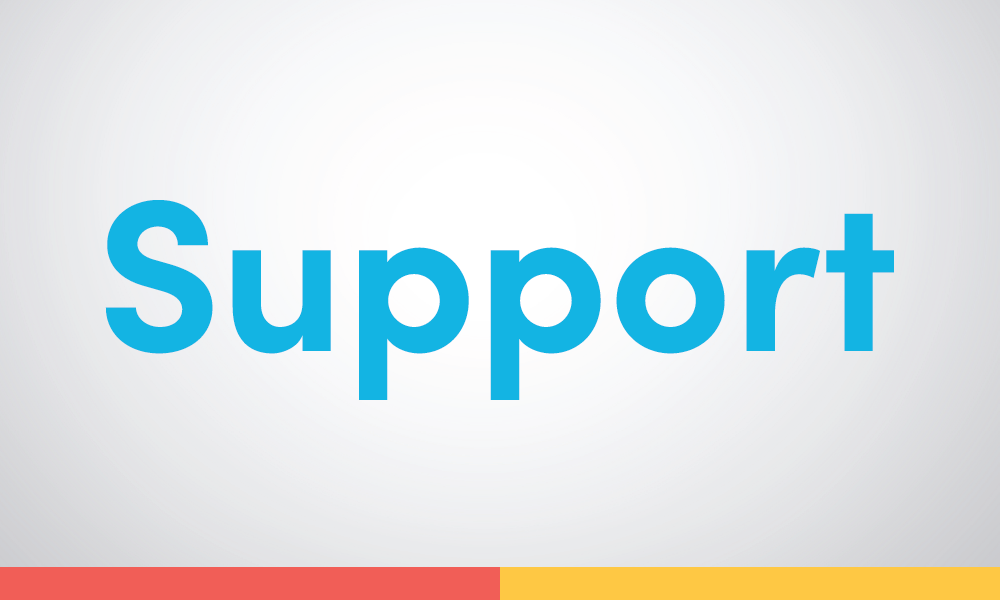 Support in bright blue with red and yellow bars below