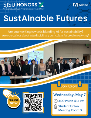 Flyer for the SustAInable Futures event, which includes the event details.