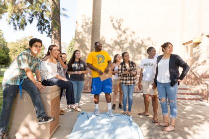 Students gathered in a semi-circle