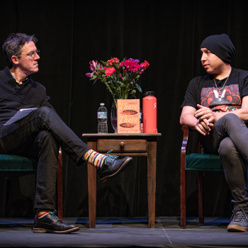 Professor Nick Taylor speaking with Author Tommy Orange