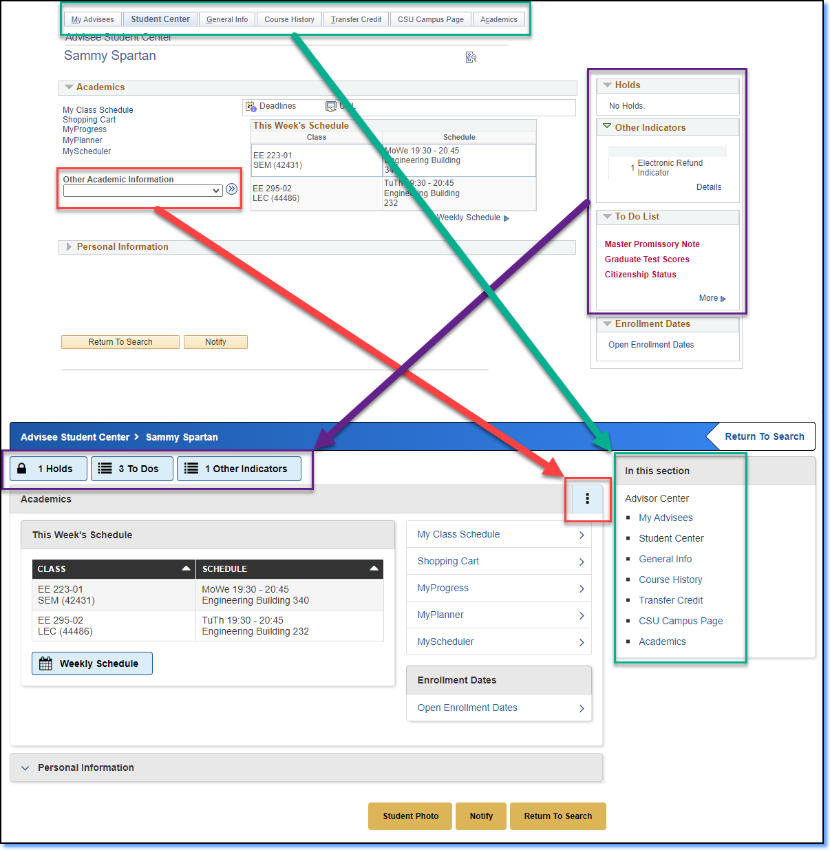 MySJSU Advisor Center user interface.