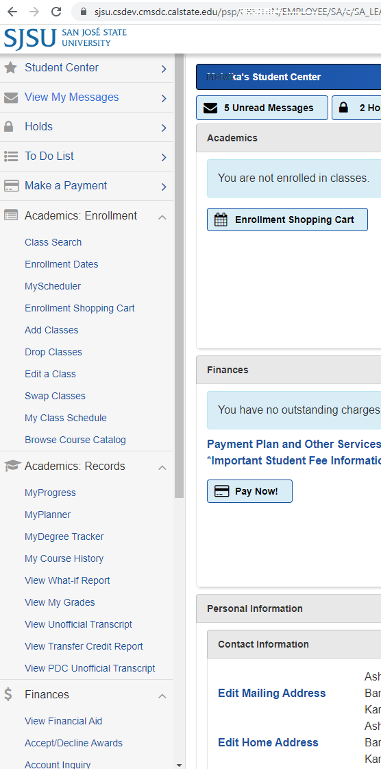 Student Desktop Left Navigation Menu