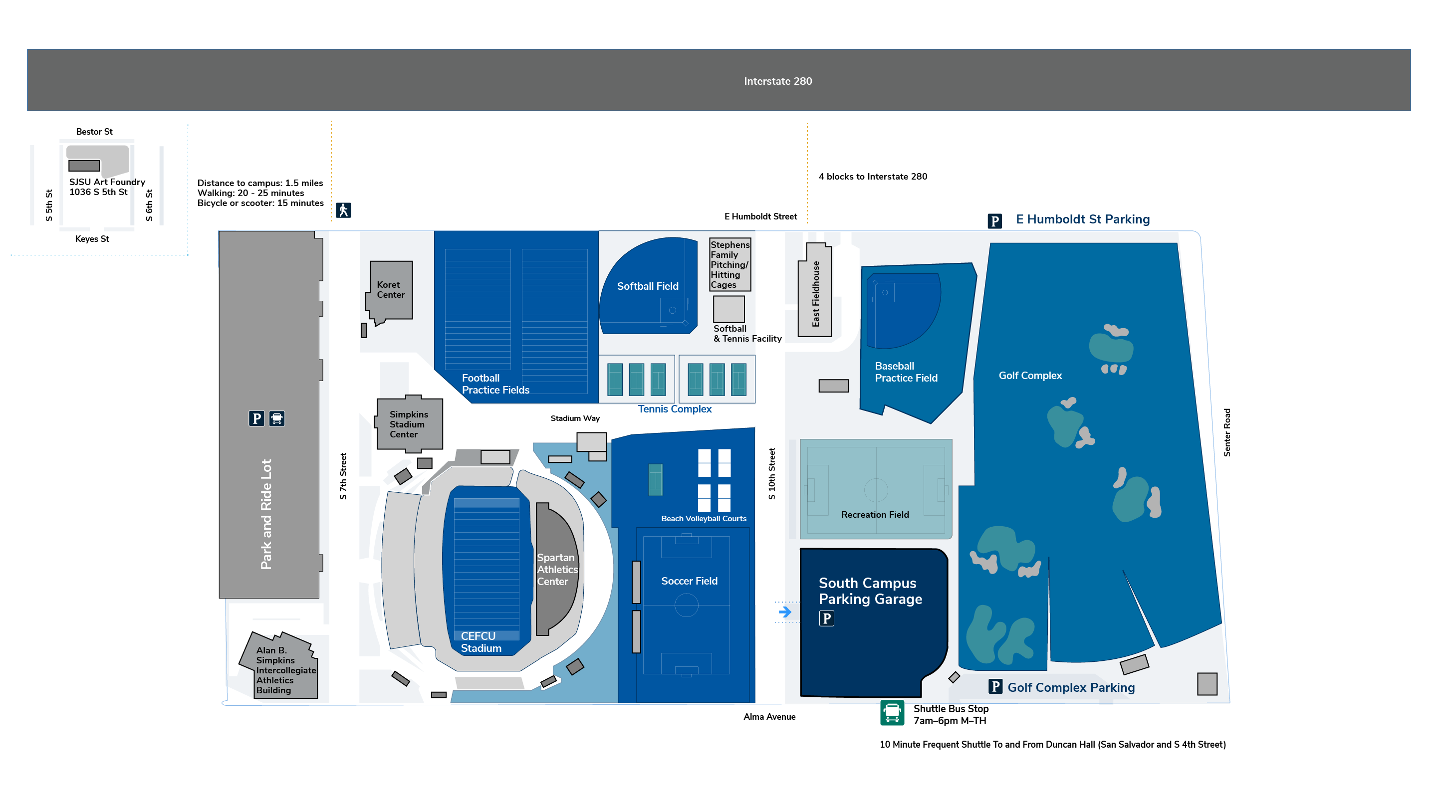 Map of San Jose State University South Campus athletics facilities