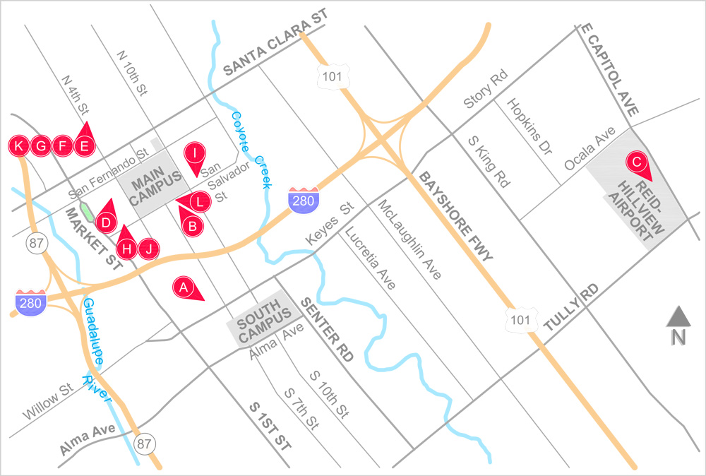 Map of off-site SJSU facilitites.