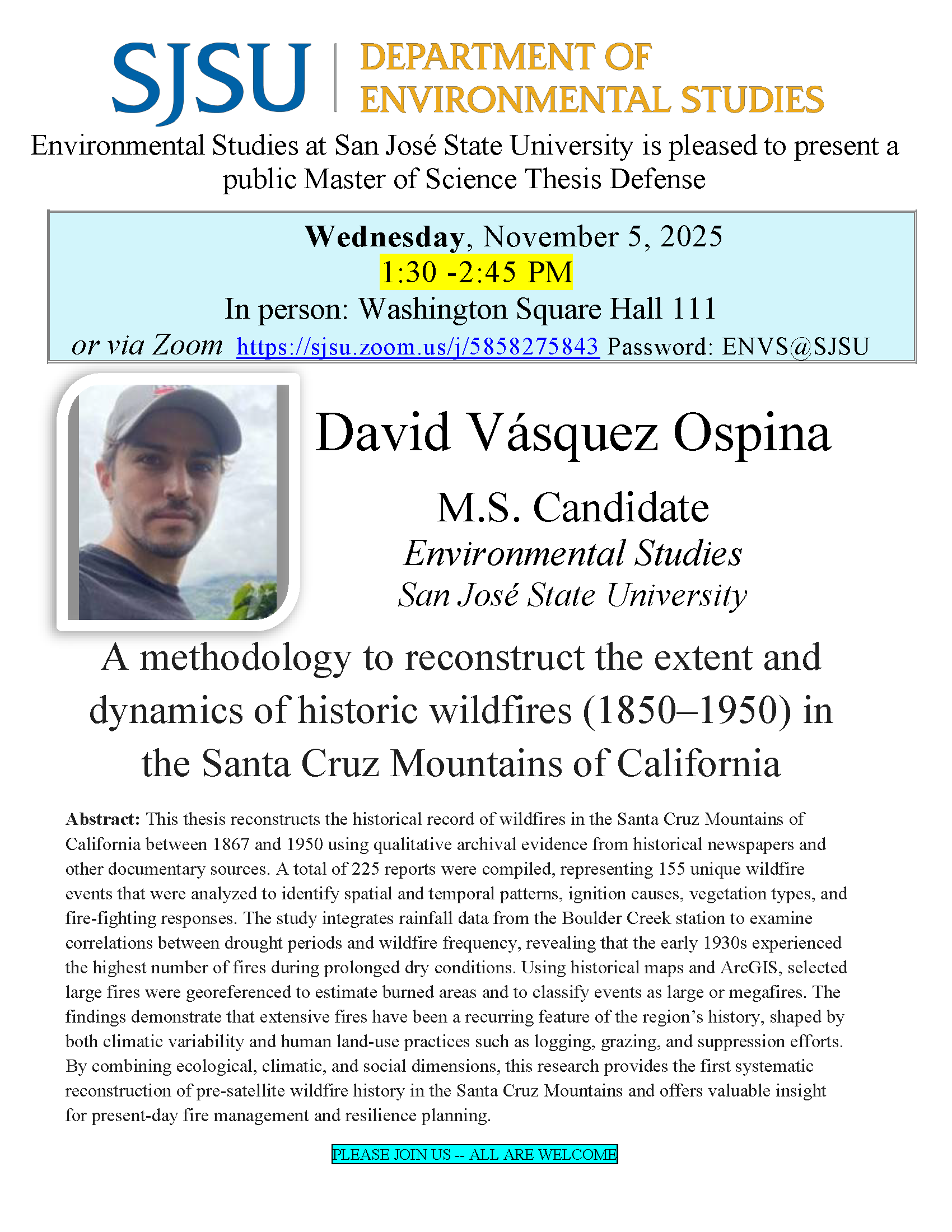 flyer with image of Ospina, info about thesis defense
