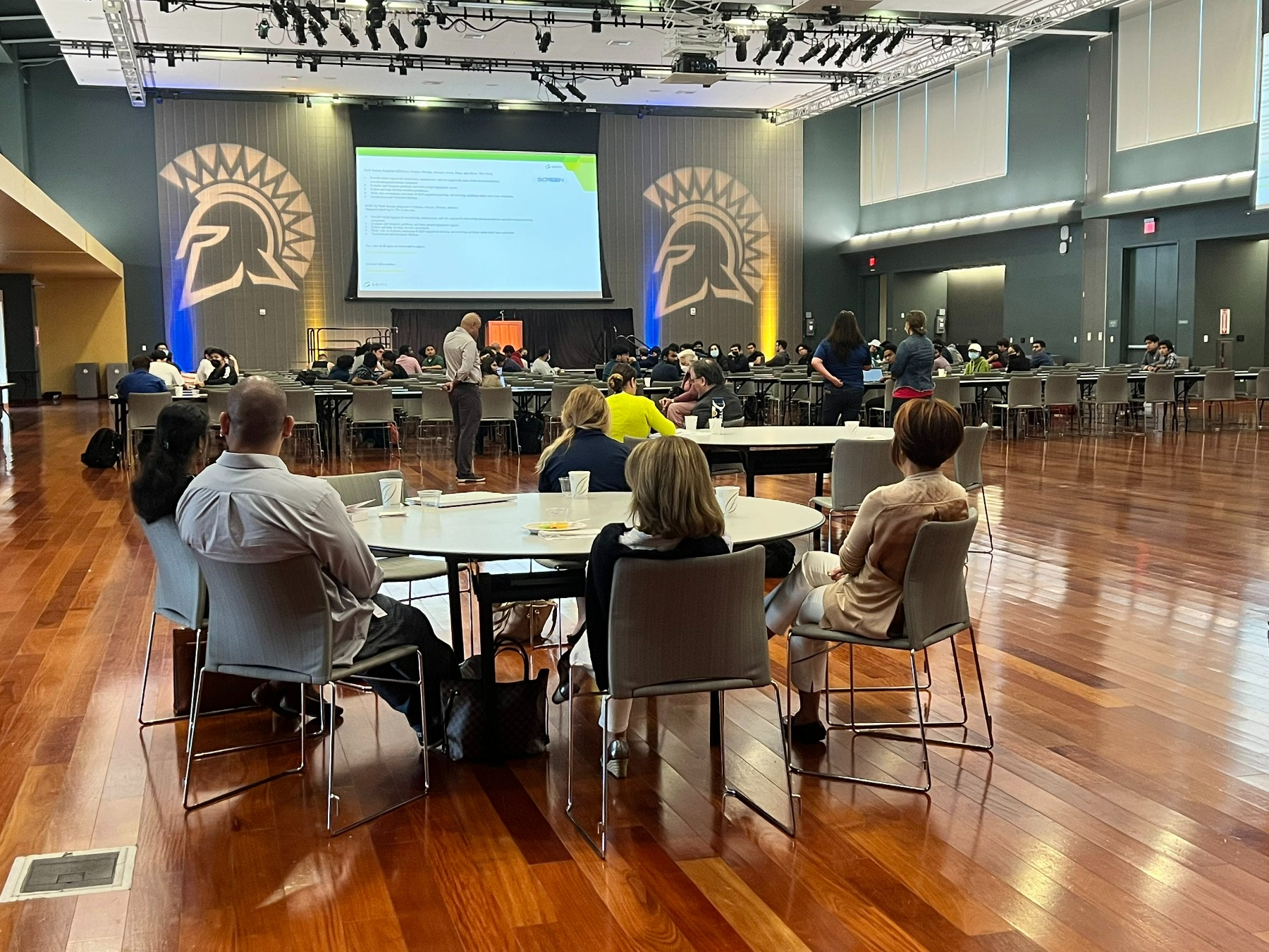 Activity 5: Outreach Events, September 16, 2022: SEMI Professional Career Development Seminar with SJSU. A view of the event from the back of the room.