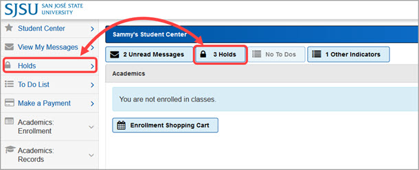 where to find a hold on MySJSU