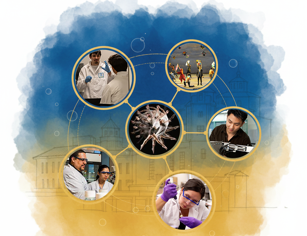 A collage of research and innovation activities.