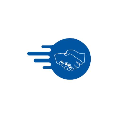 picutre of a handshake, both hands are blue