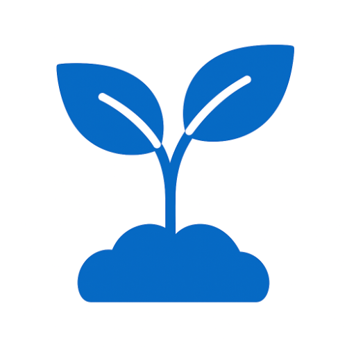 Blue circle with three white human figures under a heart, representing compassionate, holistic well-being support.