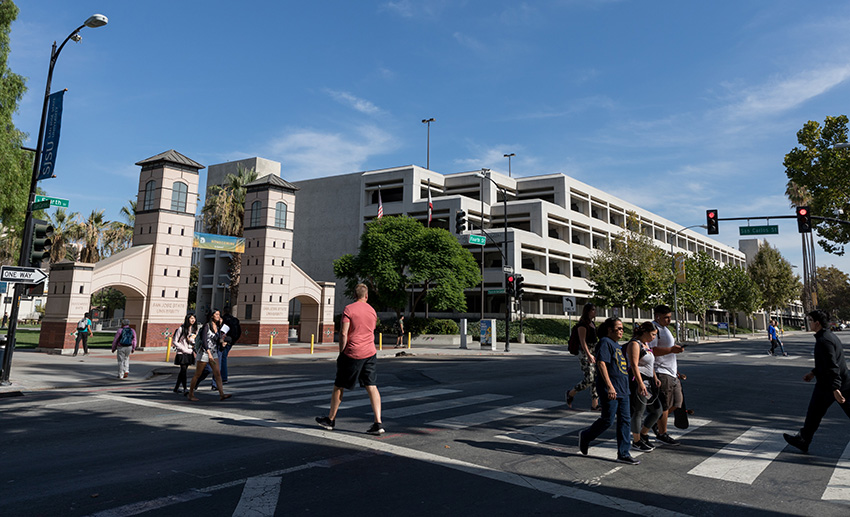 Students walking to campus
