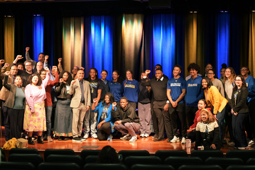 Students and elected officials pose for a photo at SJSU Legacy Day 2025.