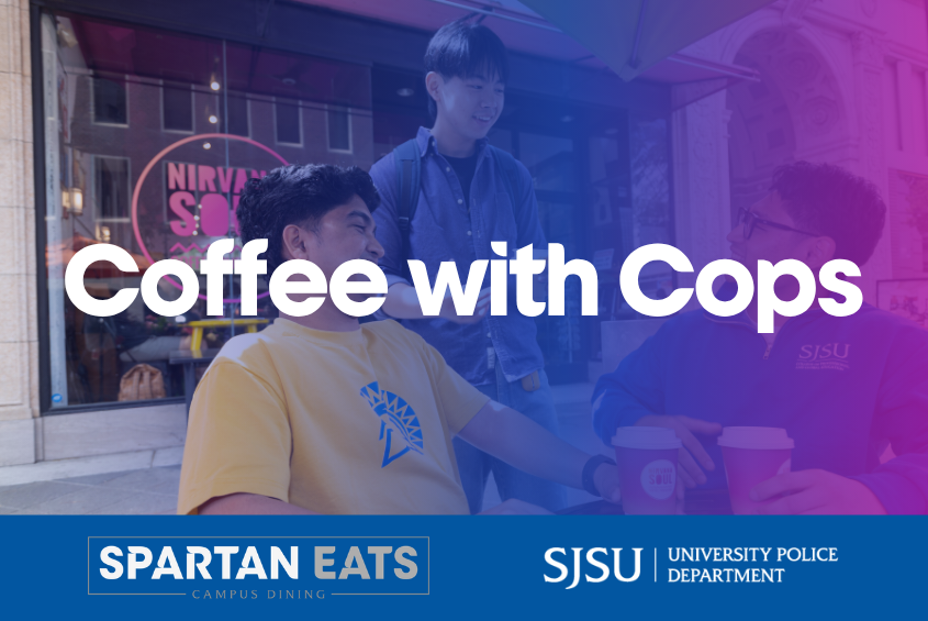 SJSU cops enjoying a warm cup of coffee at Nirvana Soul’s MLK Library location.