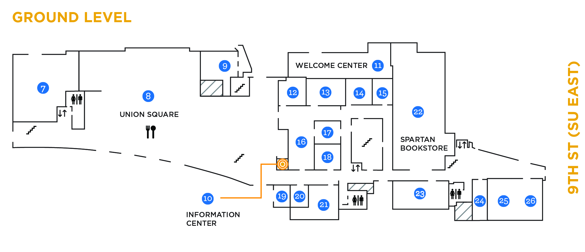 Image of Student Union Building Ground Level Floor Directory.