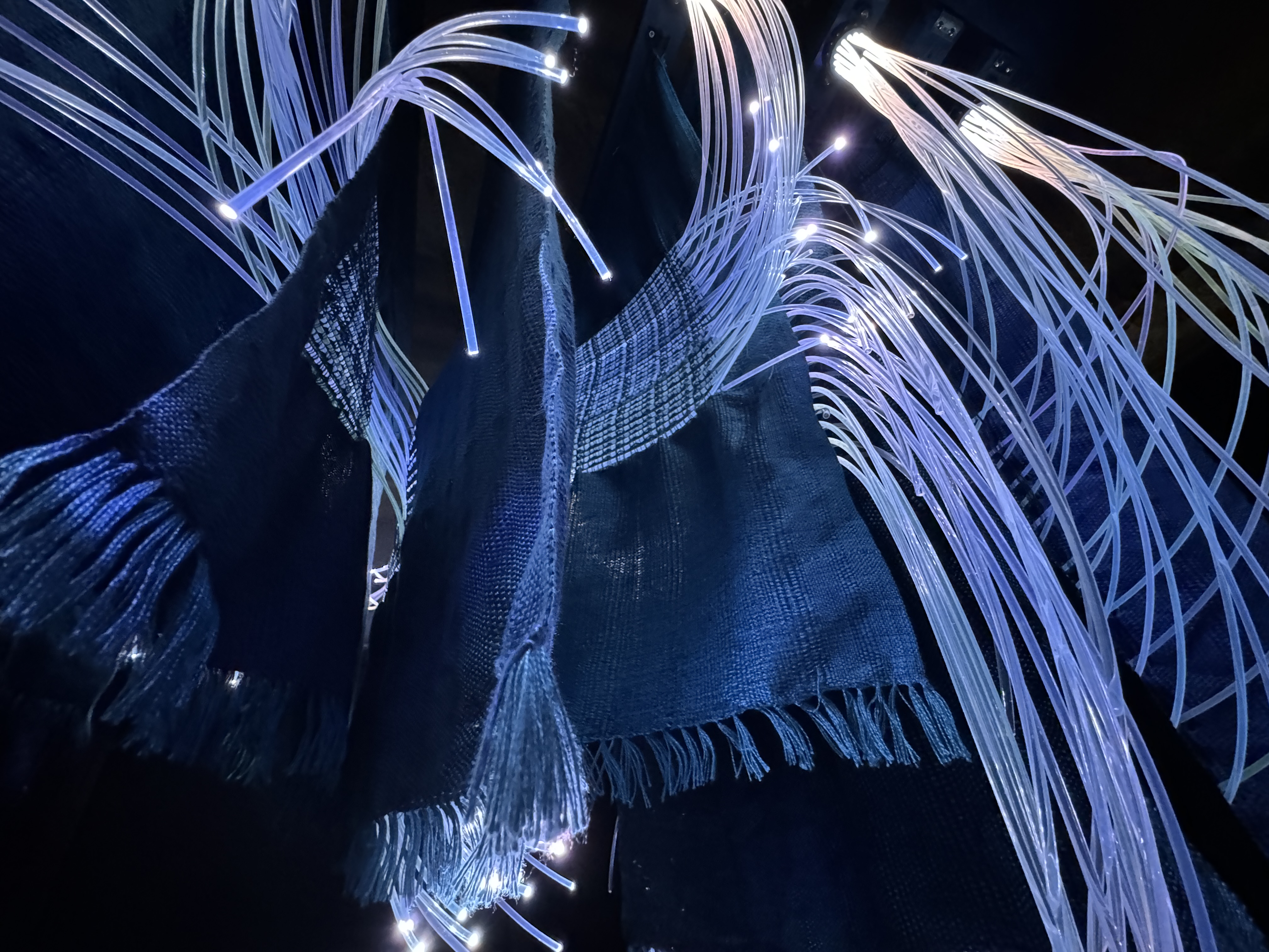 Ancient Futures, Craftwork. Hand woven textile with fiber optics and electronics.