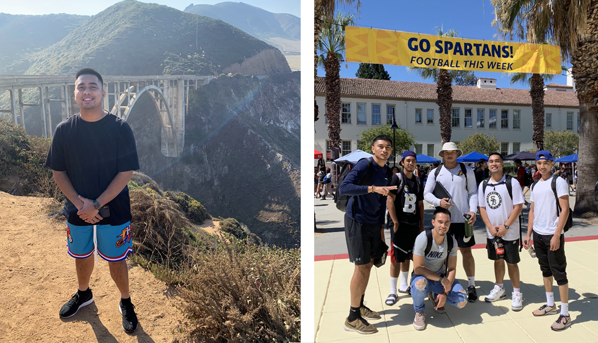 Cornelio posing while traveling and hanging with friends at SJSU.