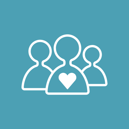 icon for build your support with 3 figures with a heart in the middle