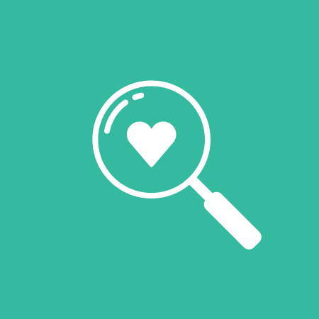 Icon of explore your well-being with a magnifying glass with a heart inside