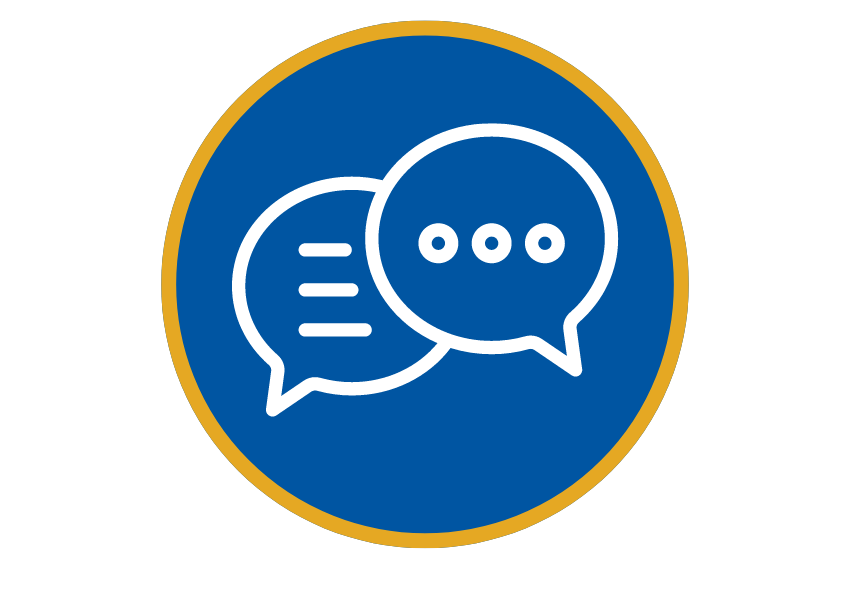 Graphic art of two speech bubbles with live chat icons